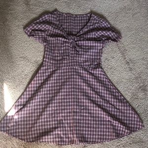 Purple Plaid Tie-Front Women's Dress